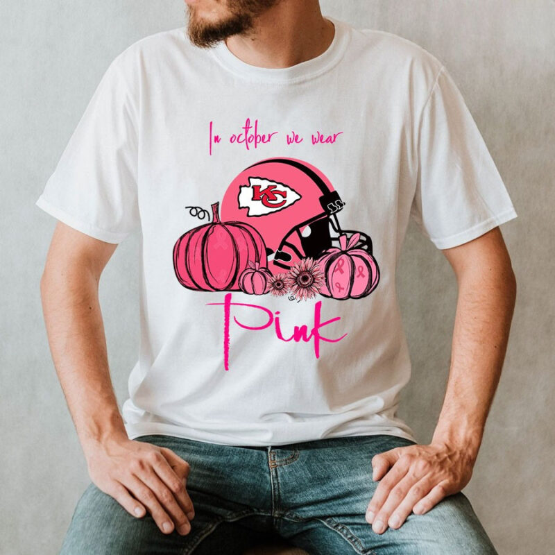 Pumpkin Kansas City Chiefs In October We Wear Pink Breast Cancer Awareness 2D T-Shirt mockup men