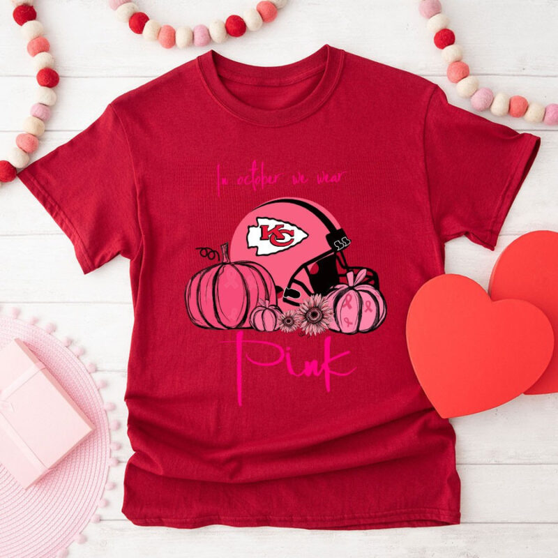 Pumpkin Kansas City Chiefs In October We Wear Pink Breast Cancer Awareness 2D T-Shirt Red