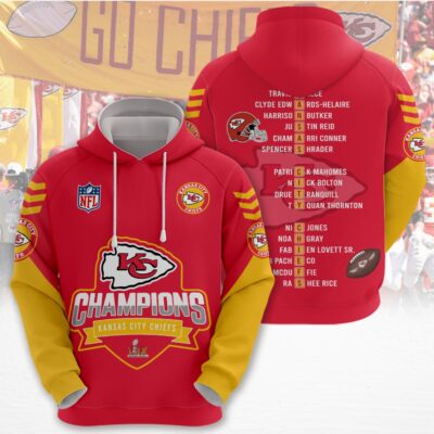 Kansas City Chiefs 2025 Super Bowl LIX Champions Red Yellow Hoodie