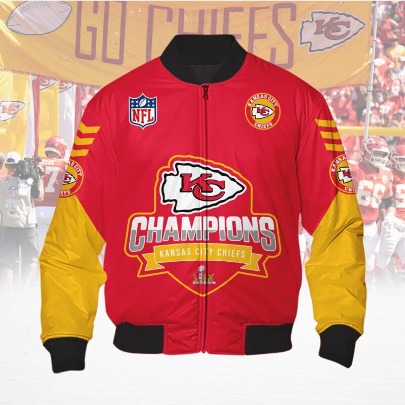 Kansas City Chiefs 2025 Super Bowl LIX Champions Red Yellow Bomber Jacket