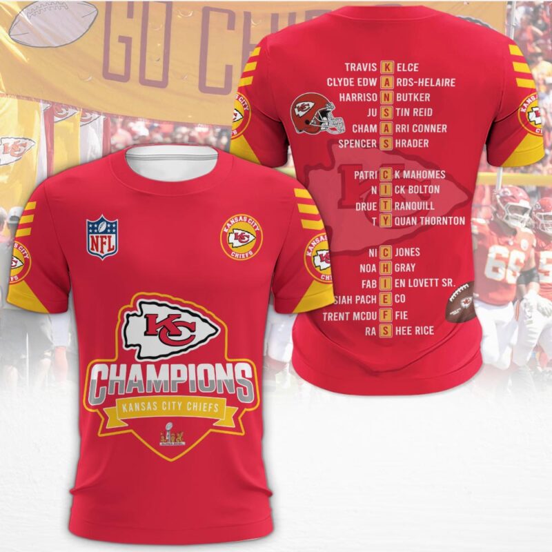 Kansas City Chiefs 2025 Super Bowl LIX Champions Red Yellow Shirt