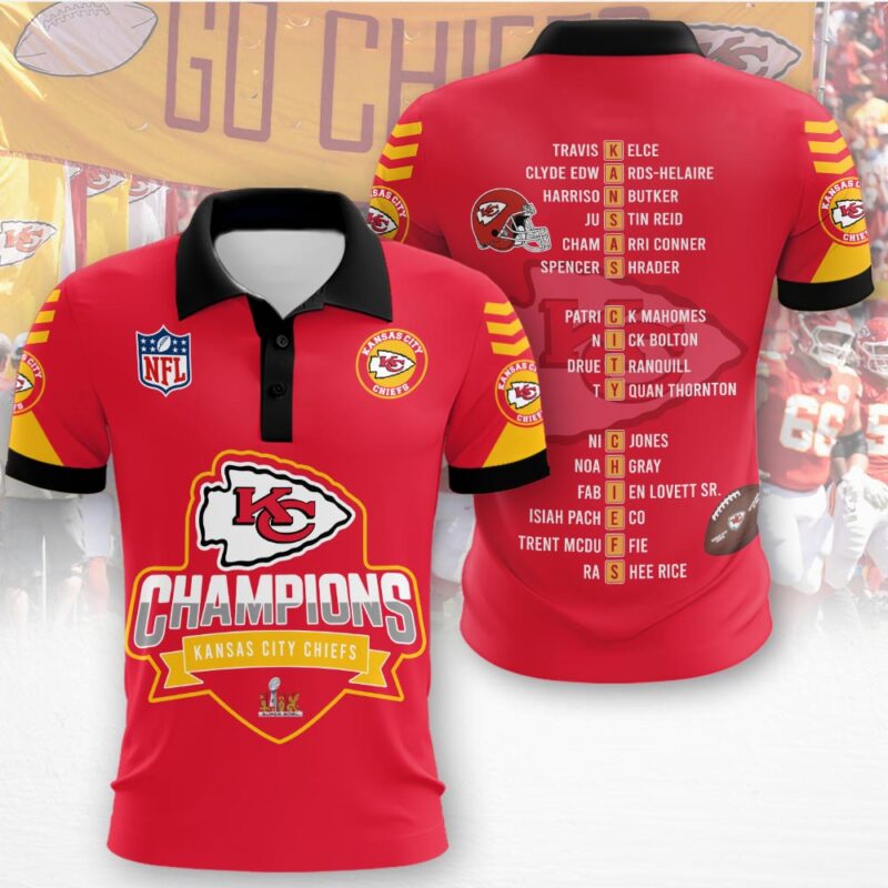 Kansas City Chiefs 2025 Super Bowl LIX Champions Red Yellow Polo Shirt