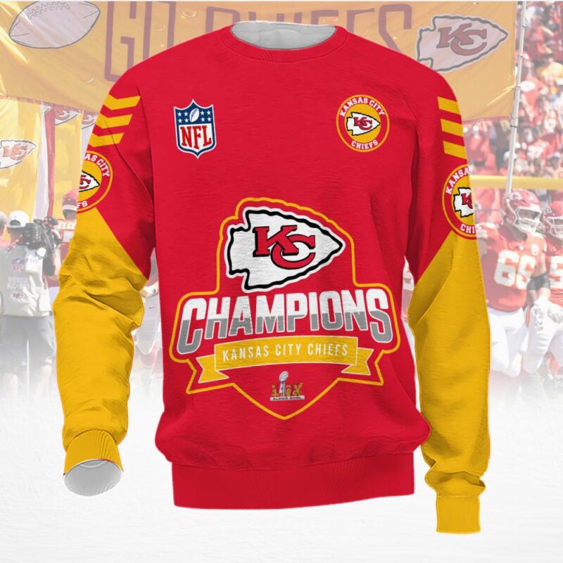 Kansas City Chiefs 2025 Super Bowl LIX Champions Red Yellow Sweatshirt