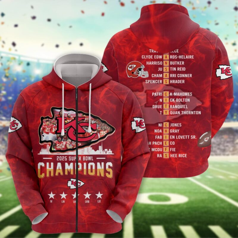 Kansas City Chiefs Super Bowl Champions LIX 2025 Red Zip Hoodie