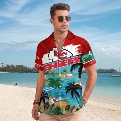 Kansas City Chiefs Beach Breeze With Coconut Tree Hawaiian Shirt Men Mockup front