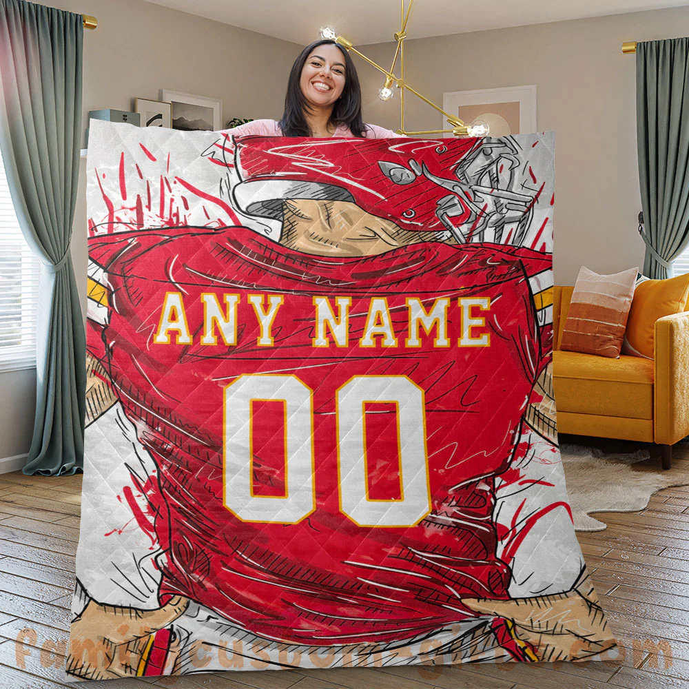 Kansas City Chiefs Custom Jersey Name & Number Blanket with Human Kansas City Chiefs Custom Jersey Name & Number Blanket with Human