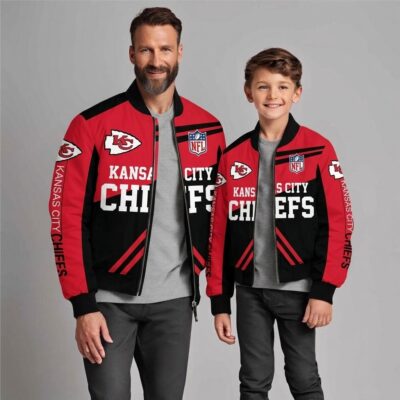 Kansas City Chiefs Legacy Red and Black Bomber Jacket Men Mockup