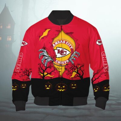 Kansas City Chiefs Reaper Flame Halloween Bomber Jacket