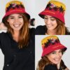 Kansas City Chiefs Tropical Sunset Custom Name Bucket Hat Mockup woman