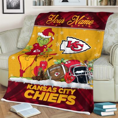 Personalized Kansas City Chiefs Grinch Christmas Blanket