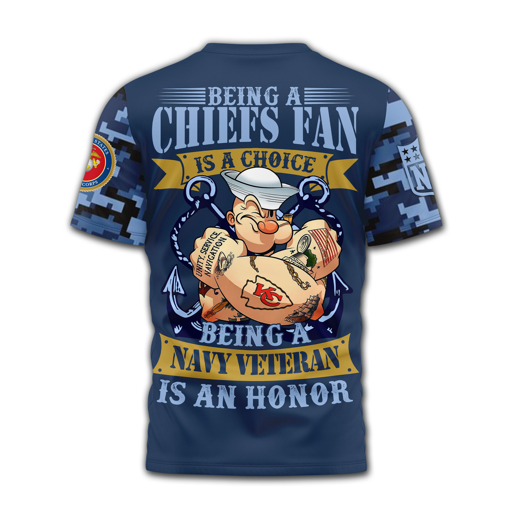 Kansas City Chiefs Navy Veteran Popeye Shirt back Kansas City Chiefs Navy Veteran Popeye Shirt back
