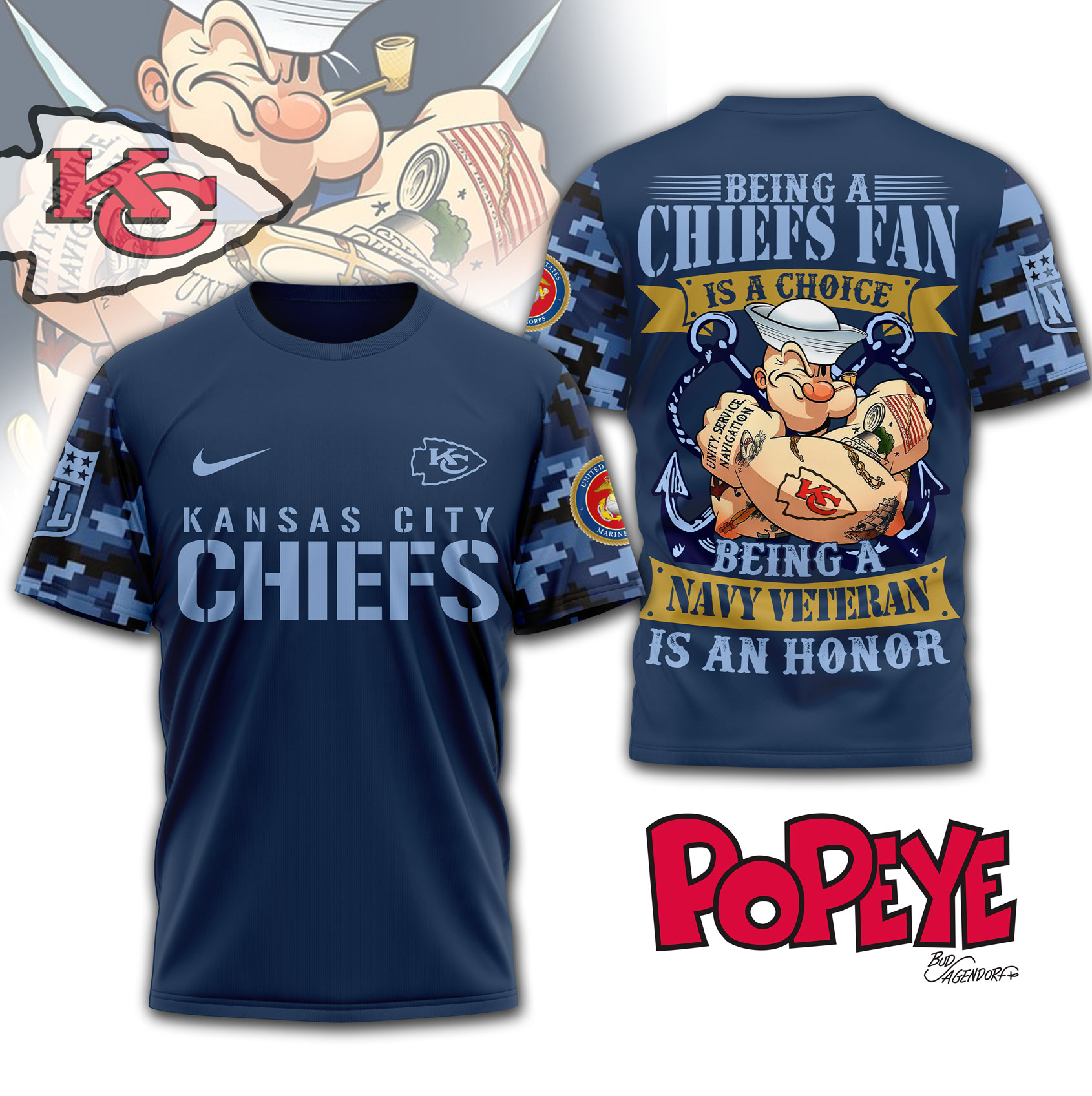 Kansas City Chiefs Navy Veteran Popeye Shirt Kansas City Chiefs Navy Veteran Popeye Shirt