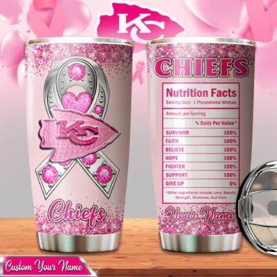 Kansas City Chiefs Pink Ribbon Warrior Tumbler