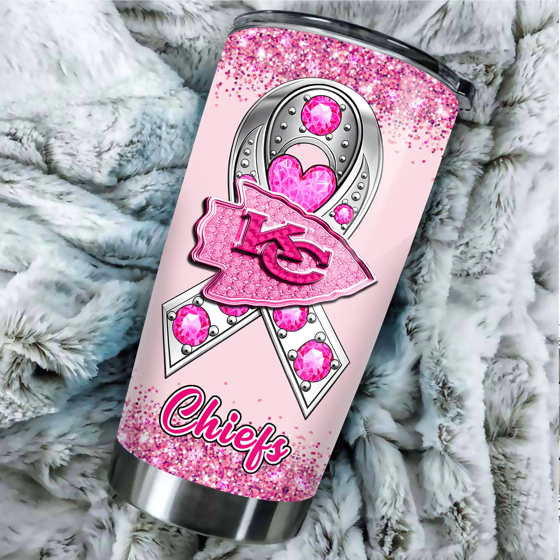 Kansas City Chiefs Pink Ribbon Warrior Tumbler Custom Name Kansas City Chiefs Pink Ribbon Warrior Tumbler Custom Name