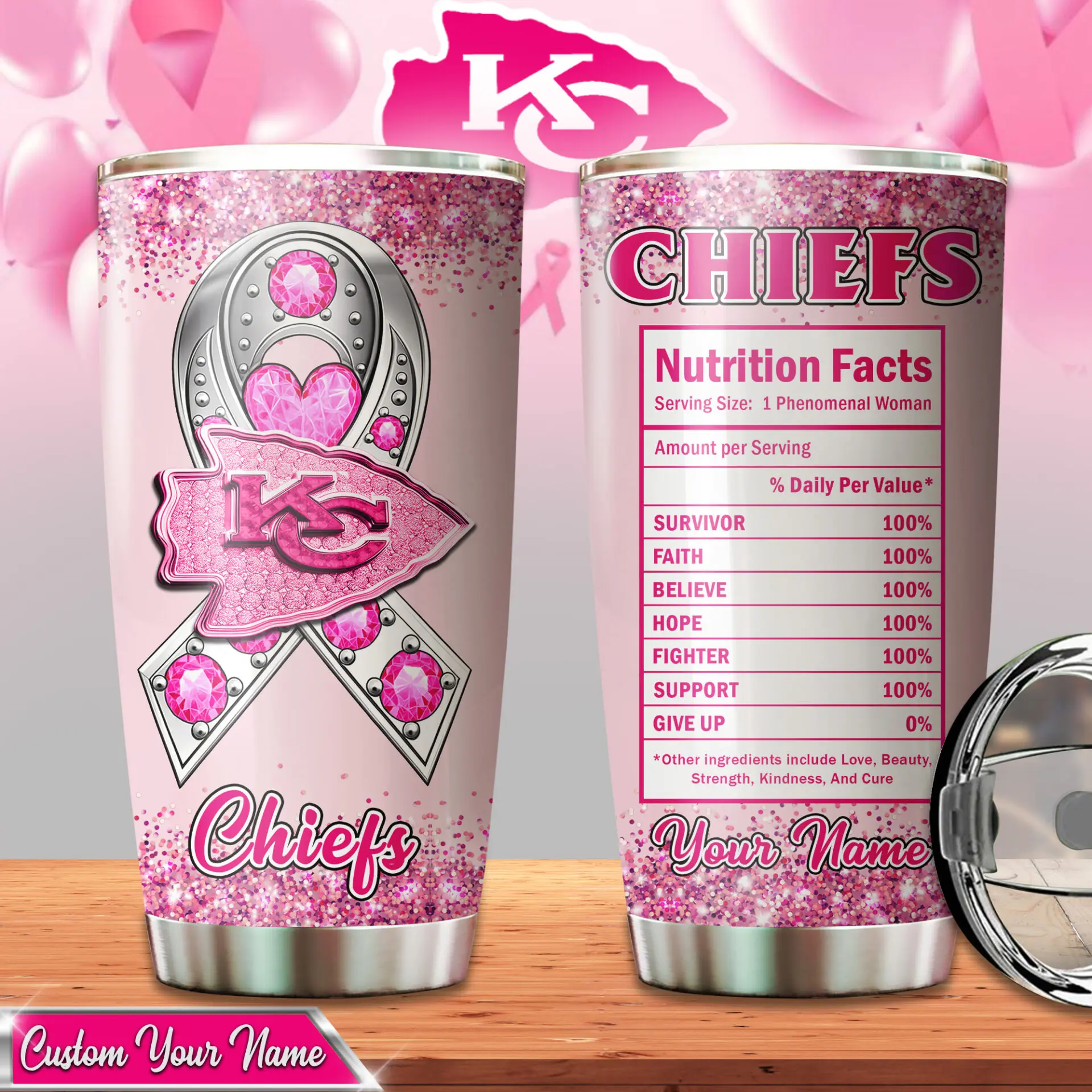 Kansas City Chiefs Pink Ribbon Warrior Tumbler Kansas City Chiefs Pink Ribbon Warrior Tumbler