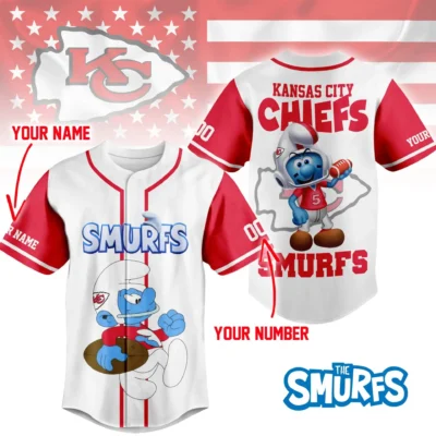 Kansas City Chiefs Smurfs Touchdown Custom Baseball Jersey