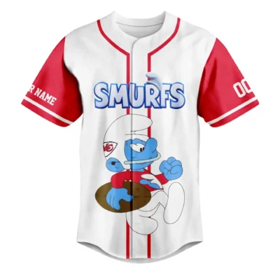 Kansas City Chiefs Smurfs Touchdown Custom Baseball Jersey front