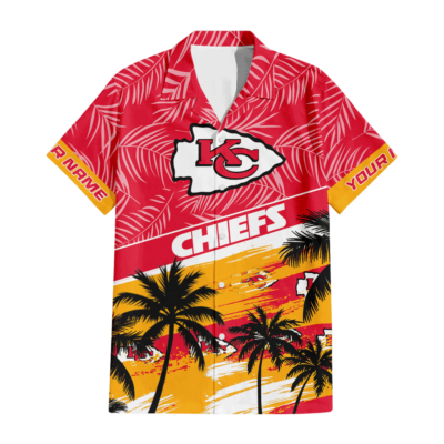 Kansas City Chiefs Sunset Tropical Red Hawaiian Shirt front