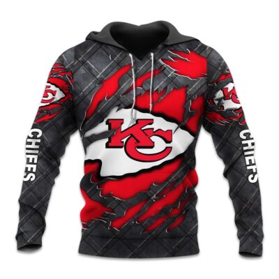 Kansas City Chiefs Black Metal Texture Hoodie front